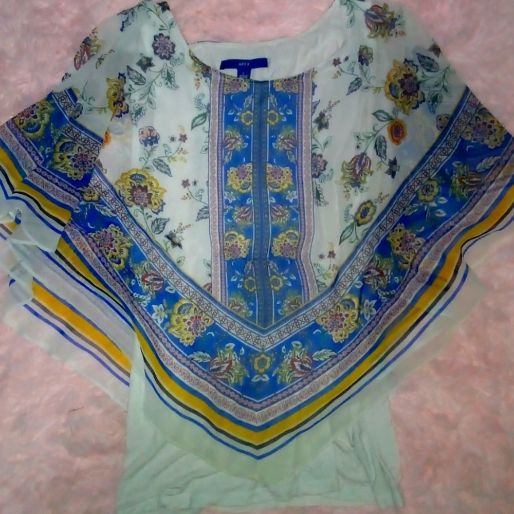 Apt 9 Bohemian Loose Blouse with White Undershirt, Sz L